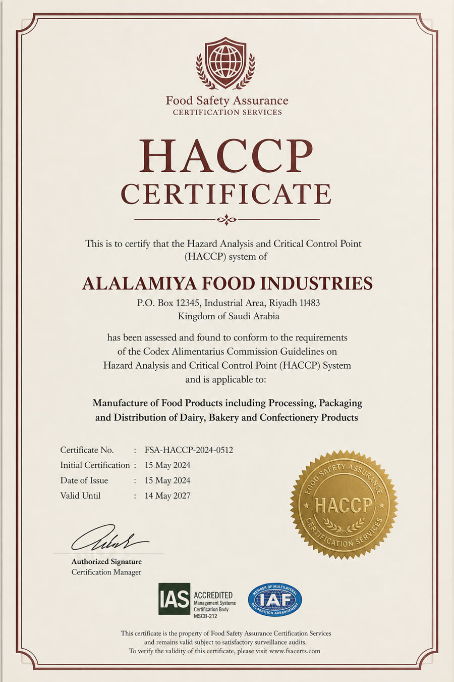 HACCP certificate
